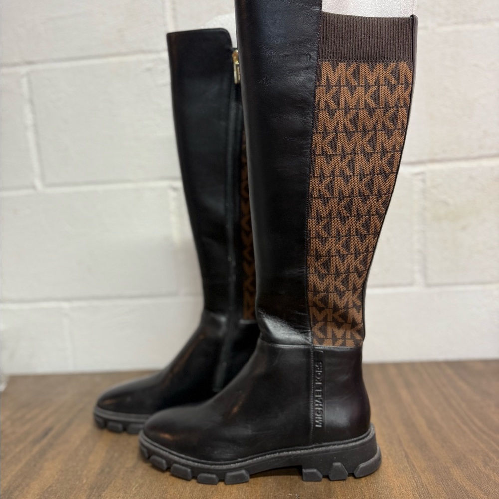 NWOB Ridley Leather and Logo Jacquard Knee Boot - Picture 5 of 8